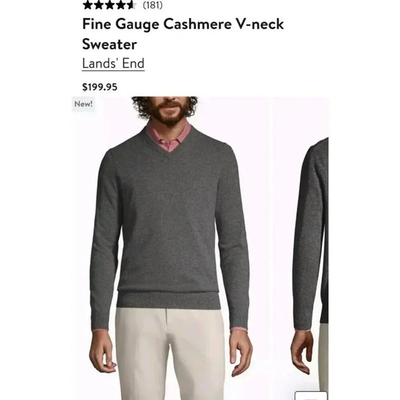 Lands' End 100% Cashmere Sweater Gray V-Neck Long Sleeve Pullover Size Large - Picture 2 of 11